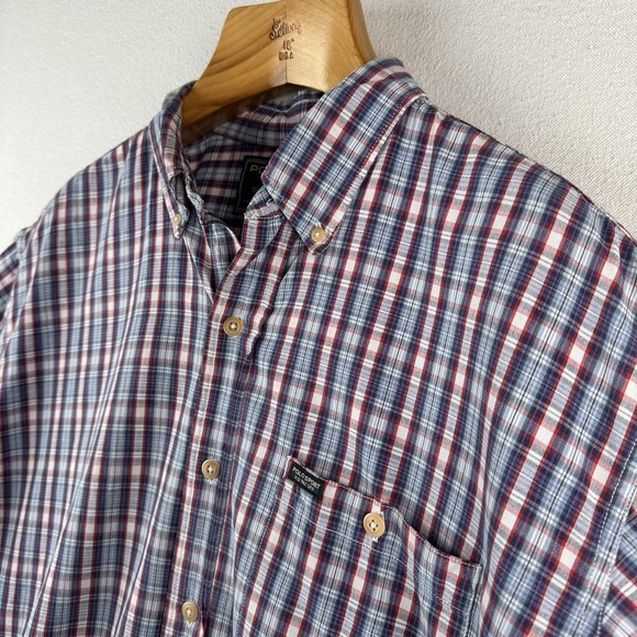 Vintage Polo Sport Ralph Lauren Men's XL Red Blue Plaid Cotton Camp Shirt - Picture 3 of 10